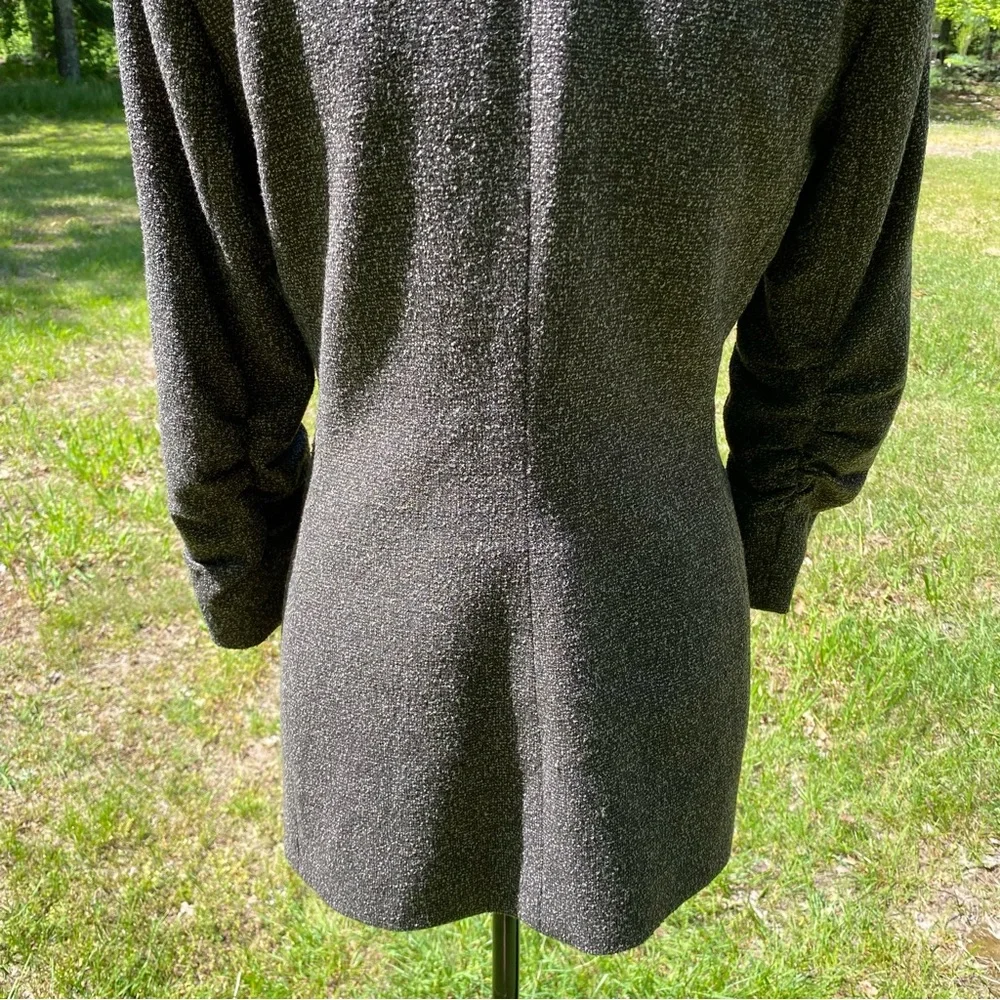 PEACE OF CLOTH JACKET COAT BLAZER BLACK GRAY 3/4 RUCHED SLEEVE POCKETS USA Sz 4